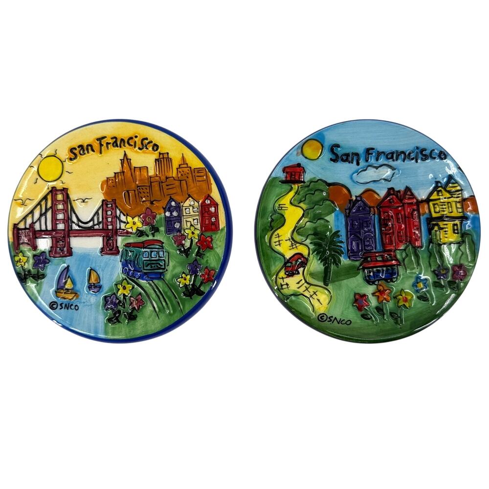 SNCO San Francisco Ceramic Coasters Set of 2 Golden Gate Cable Car 4 in